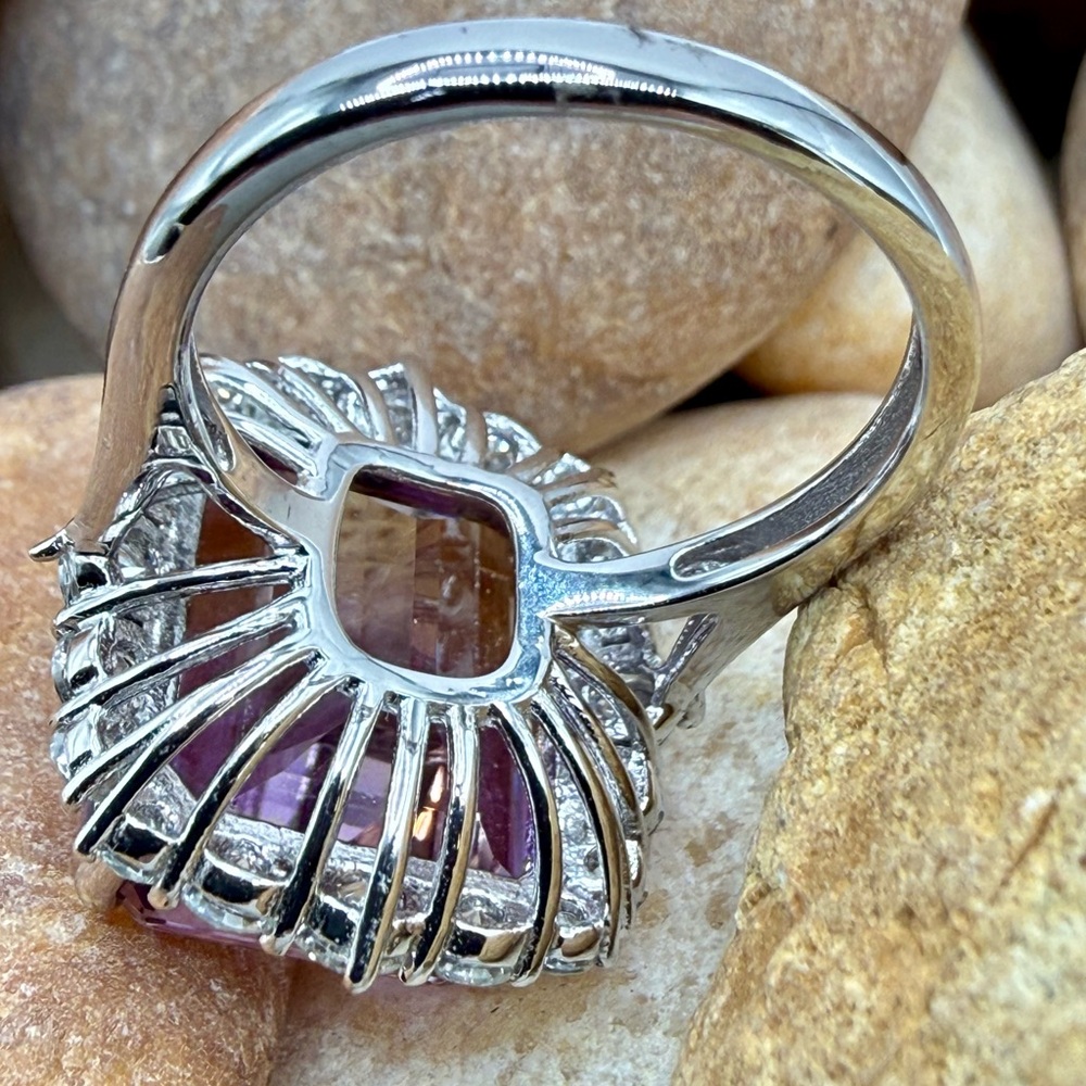 10.6ctw Ametrine Moissanite Halo Ring 925 Sz 5 Statement Ring Cocktail Luxury - Picture 7 of 16